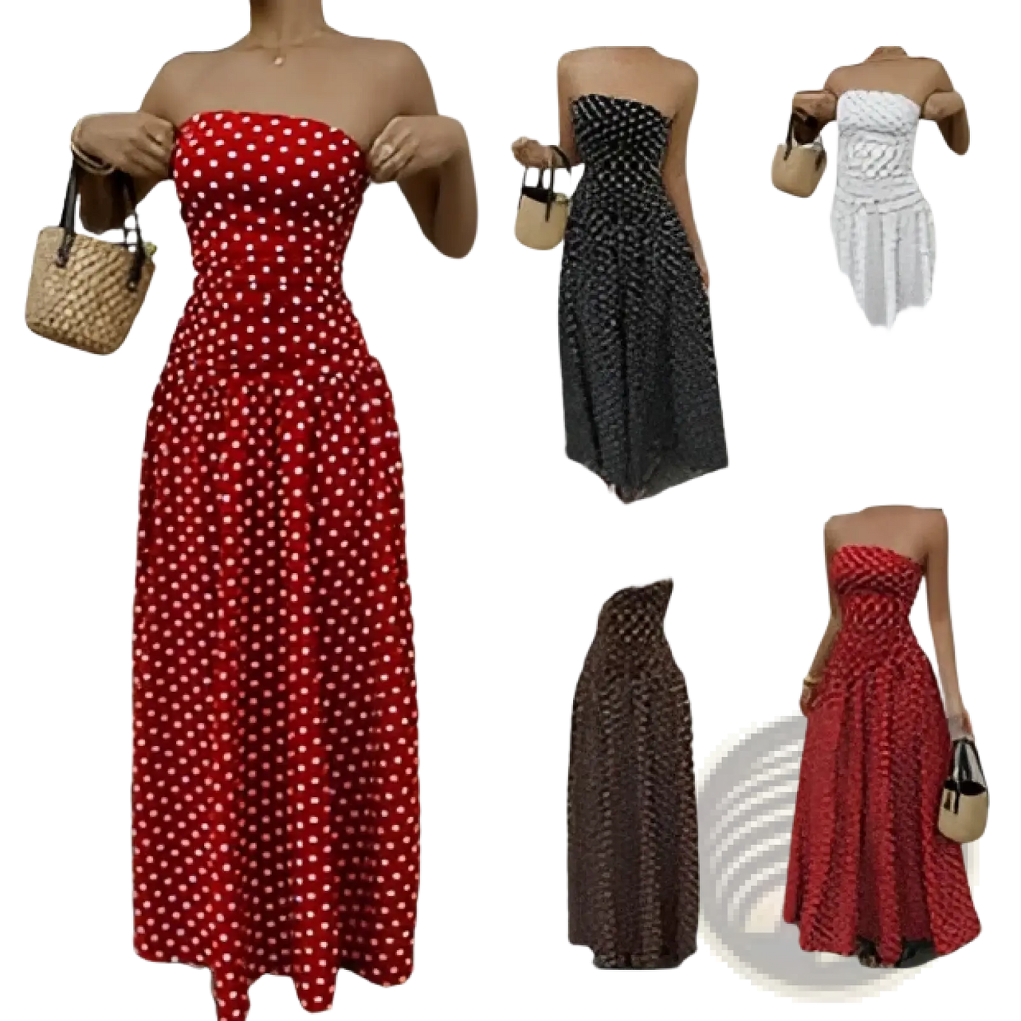 Polka Dot off Shoulder Strapless Maxi Dress