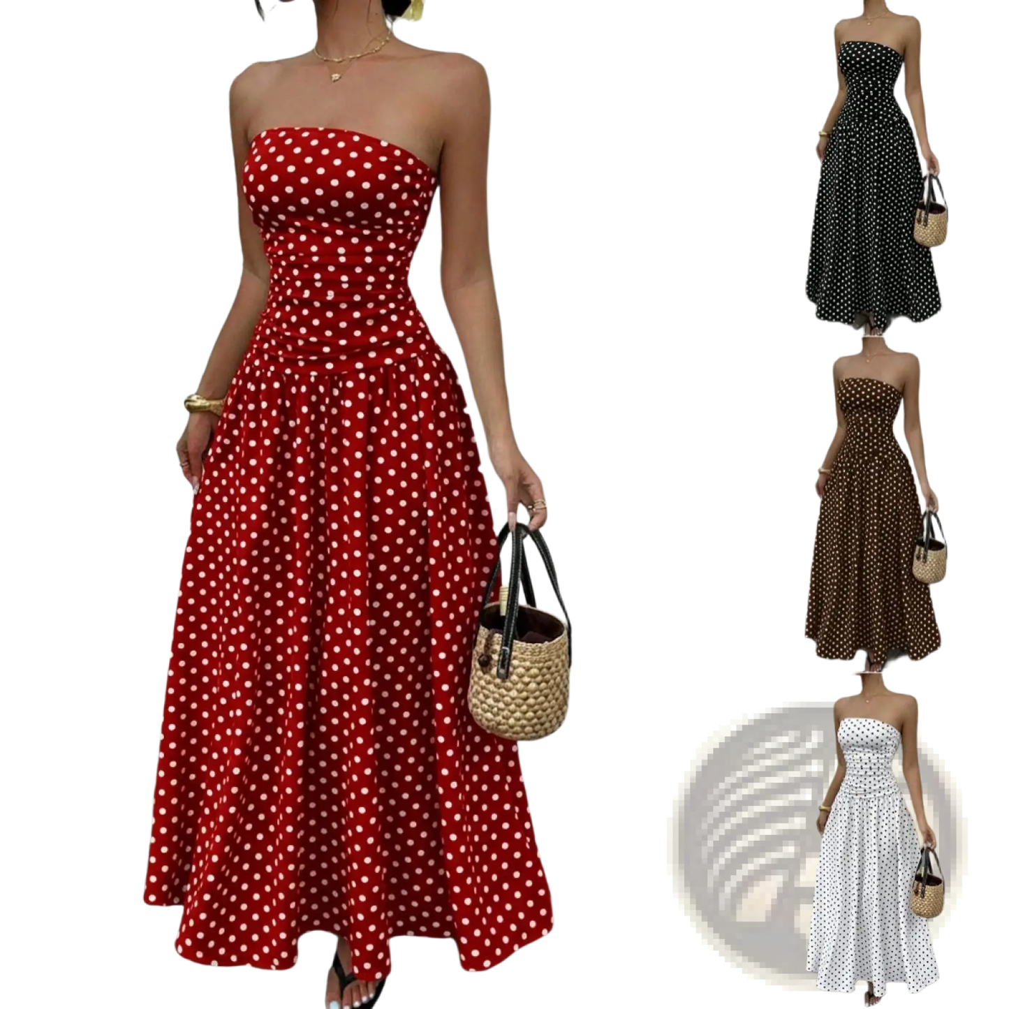 Polka Dot off Shoulder Strapless Maxi Dress