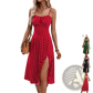 Polka Dot Spaghetti Strap Split Midi Dress