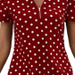 Polka Dot v Neck Zipper Front Short Sleeve Blouse