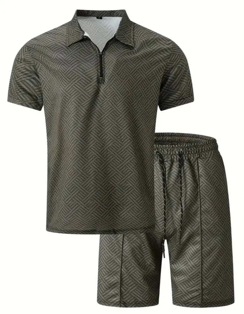 Men's Geometric Pattern Polo and Shorts Performance Set