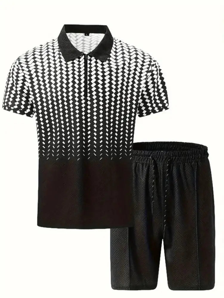 Men's Geometric Pattern Polo and Shorts Performance Set