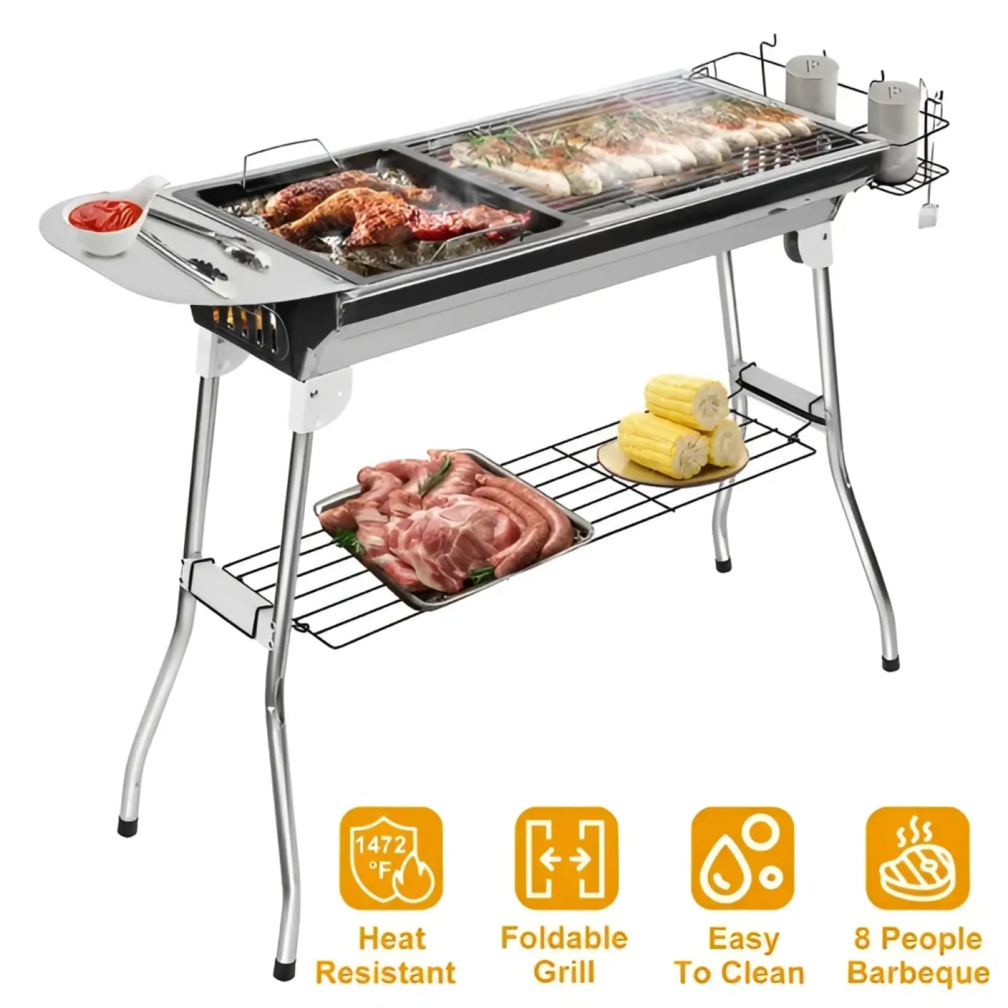 Portable Charcoal Bbq Grill Stainless Steel Foldable 8 People