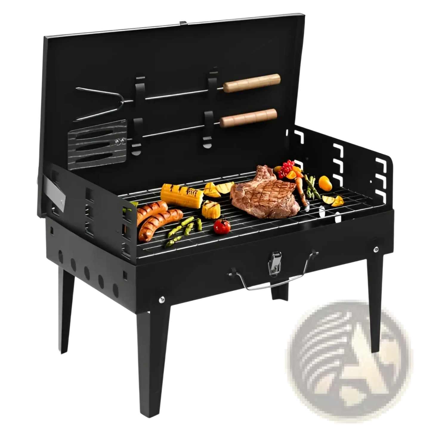 Portable Charcoal Grill 44cm Folding Square Bbq Steel