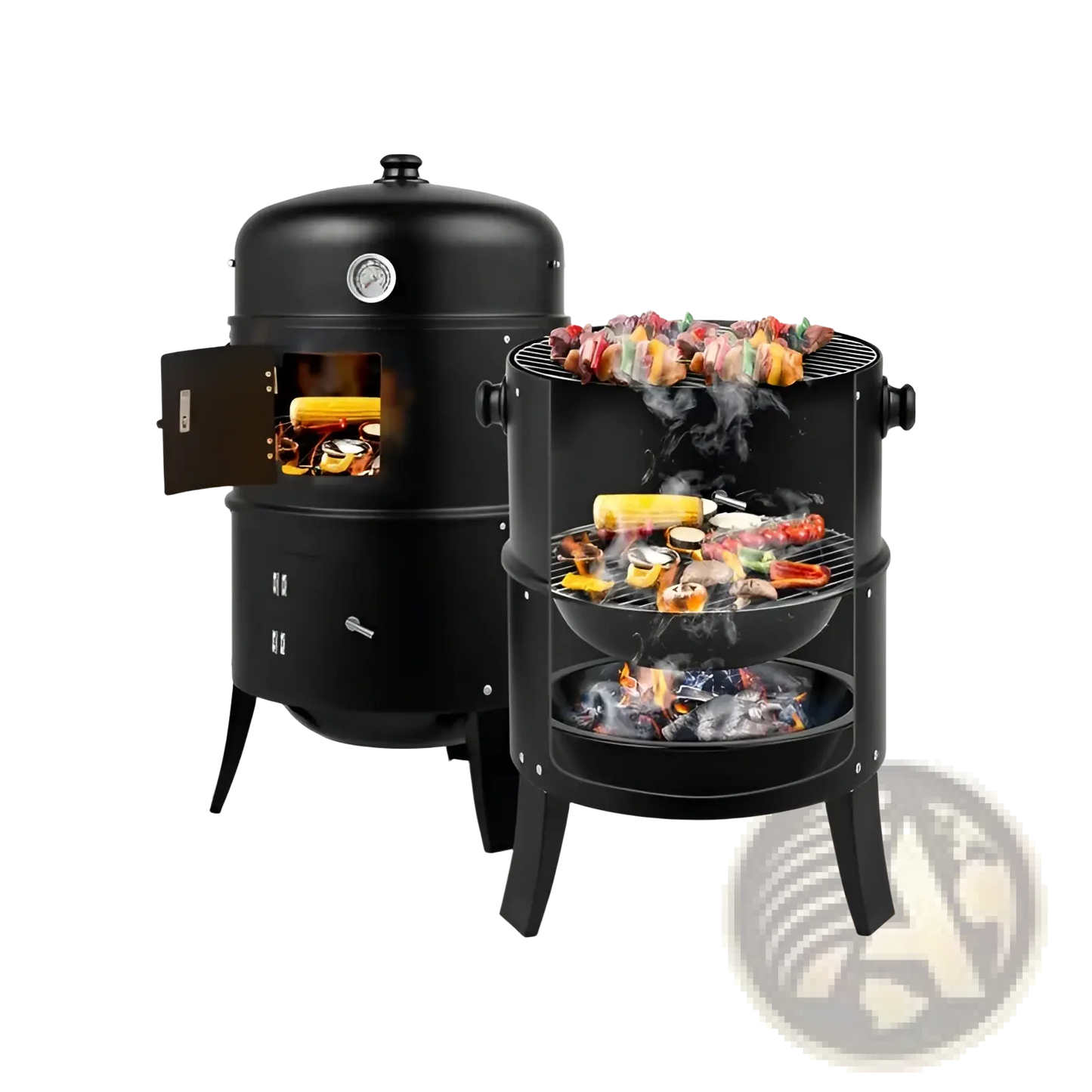 Portable Iron Charcoal Smoker Grill with Thermometer