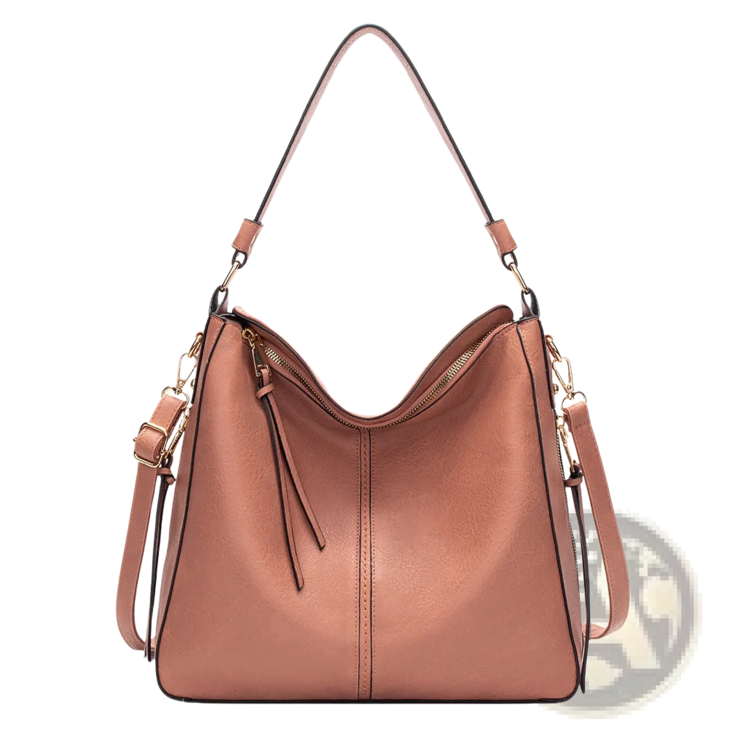 Premium Brown Leather Hobo Crossbody Bag with Gold Hardware