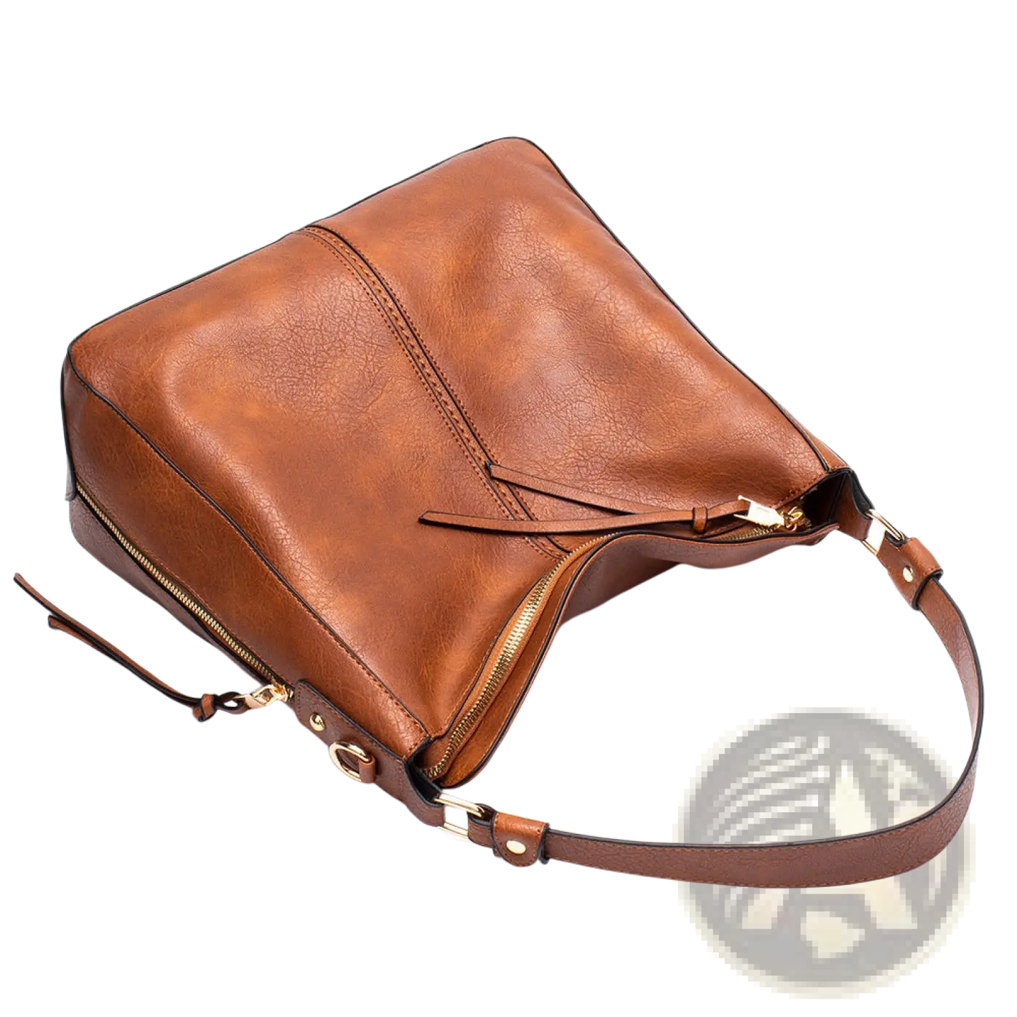 Premium Brown Leather Hobo Crossbody Bag with Gold Hardware