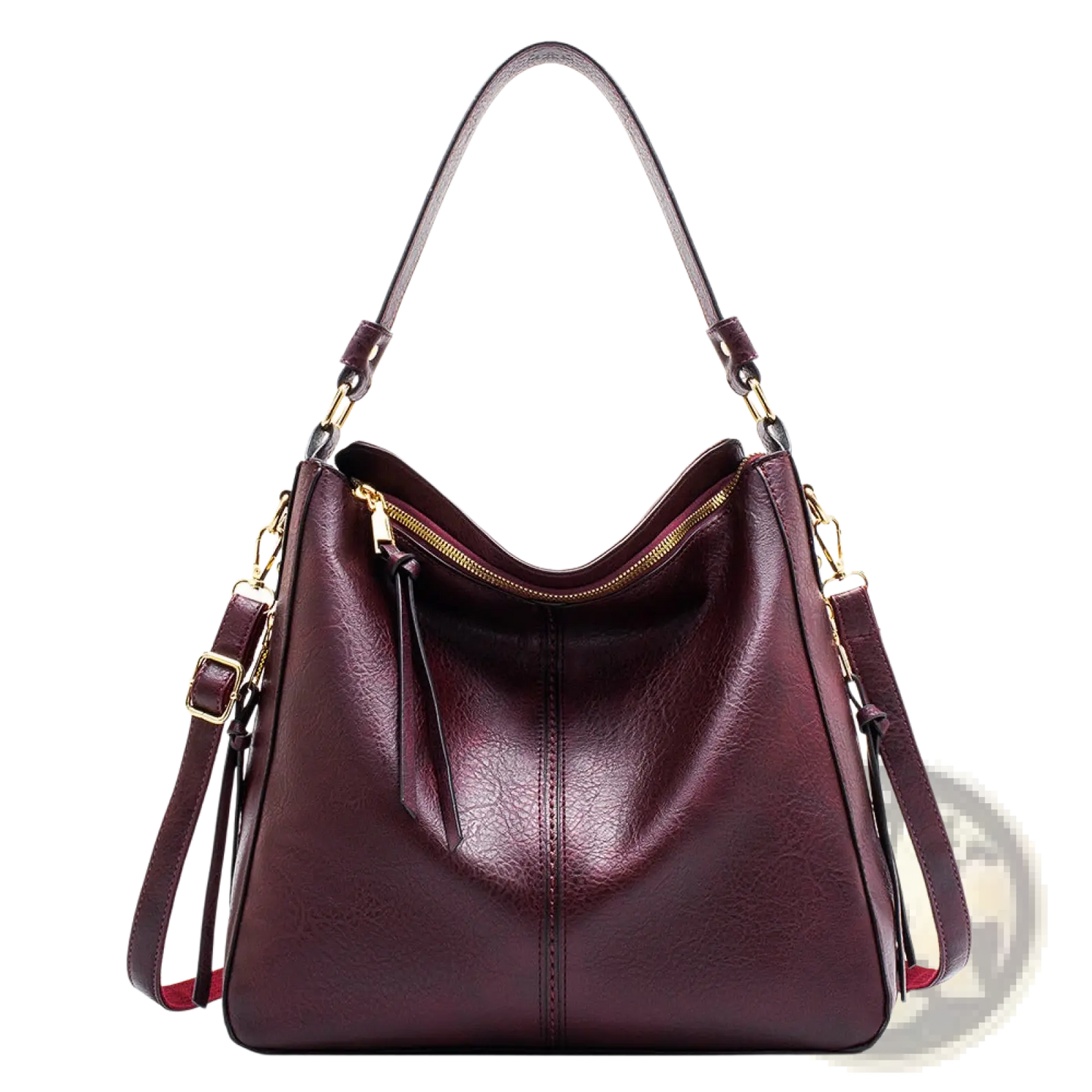 Premium Brown Leather Hobo Crossbody Bag with Gold Hardware