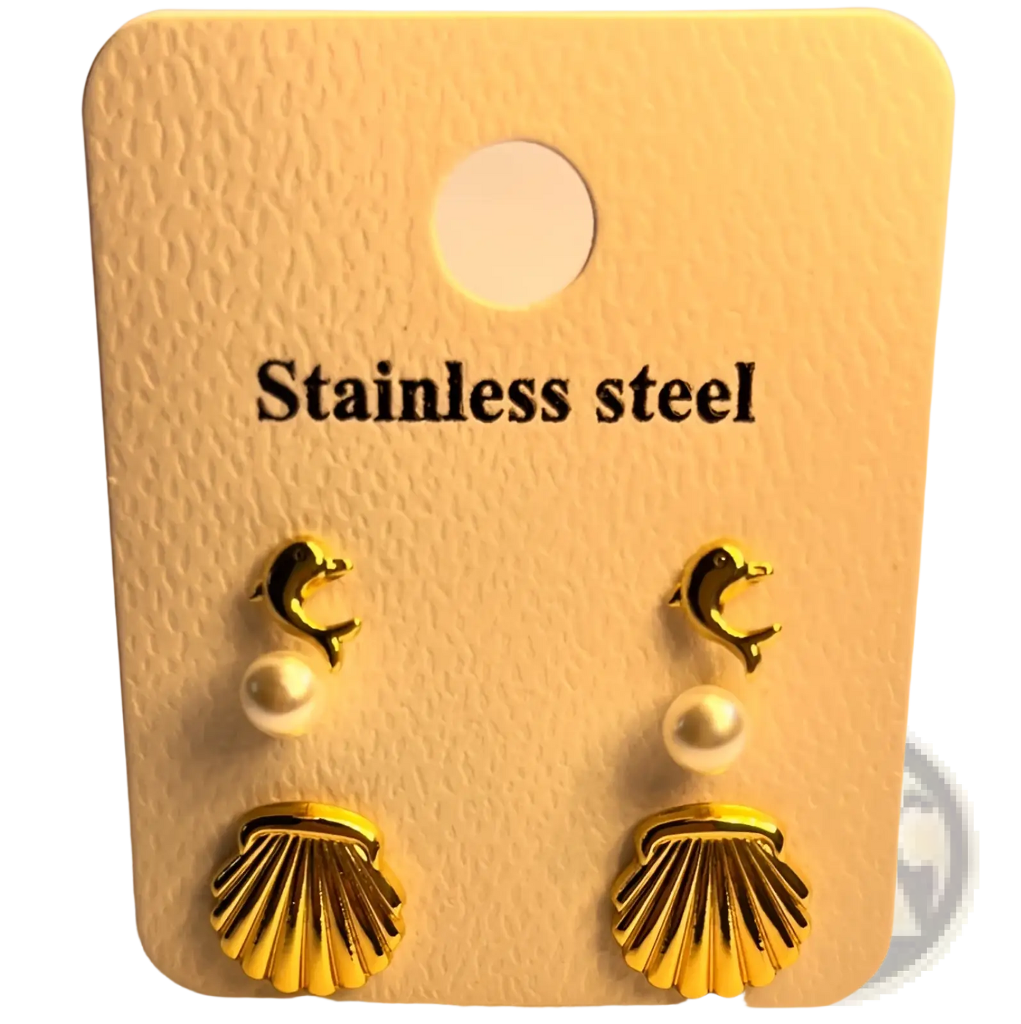 Premium Gold Plated Crystal and Shell Stud Earring Set