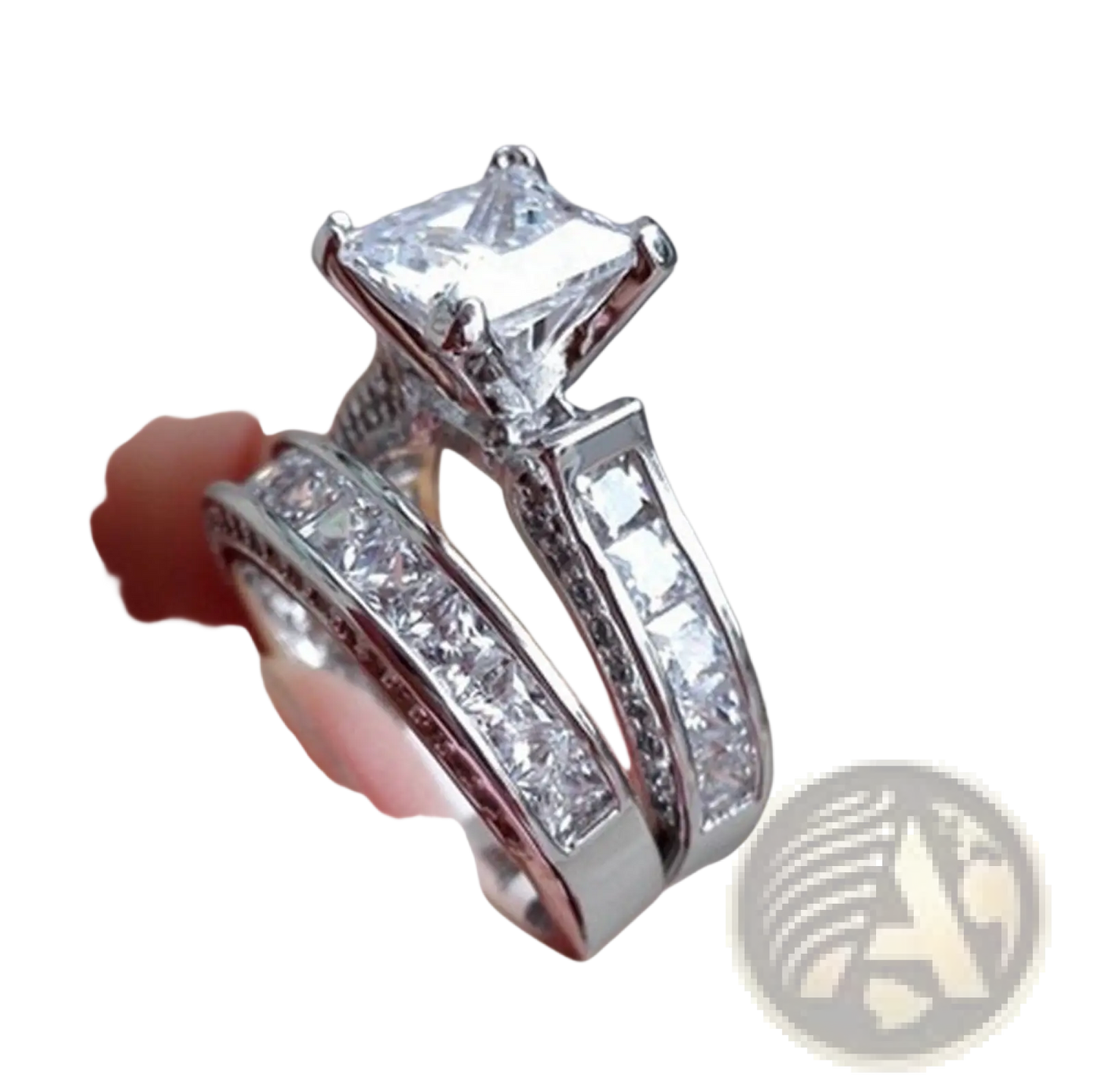 Princess Cut Cz Silver Couple Anniversary Ring Set