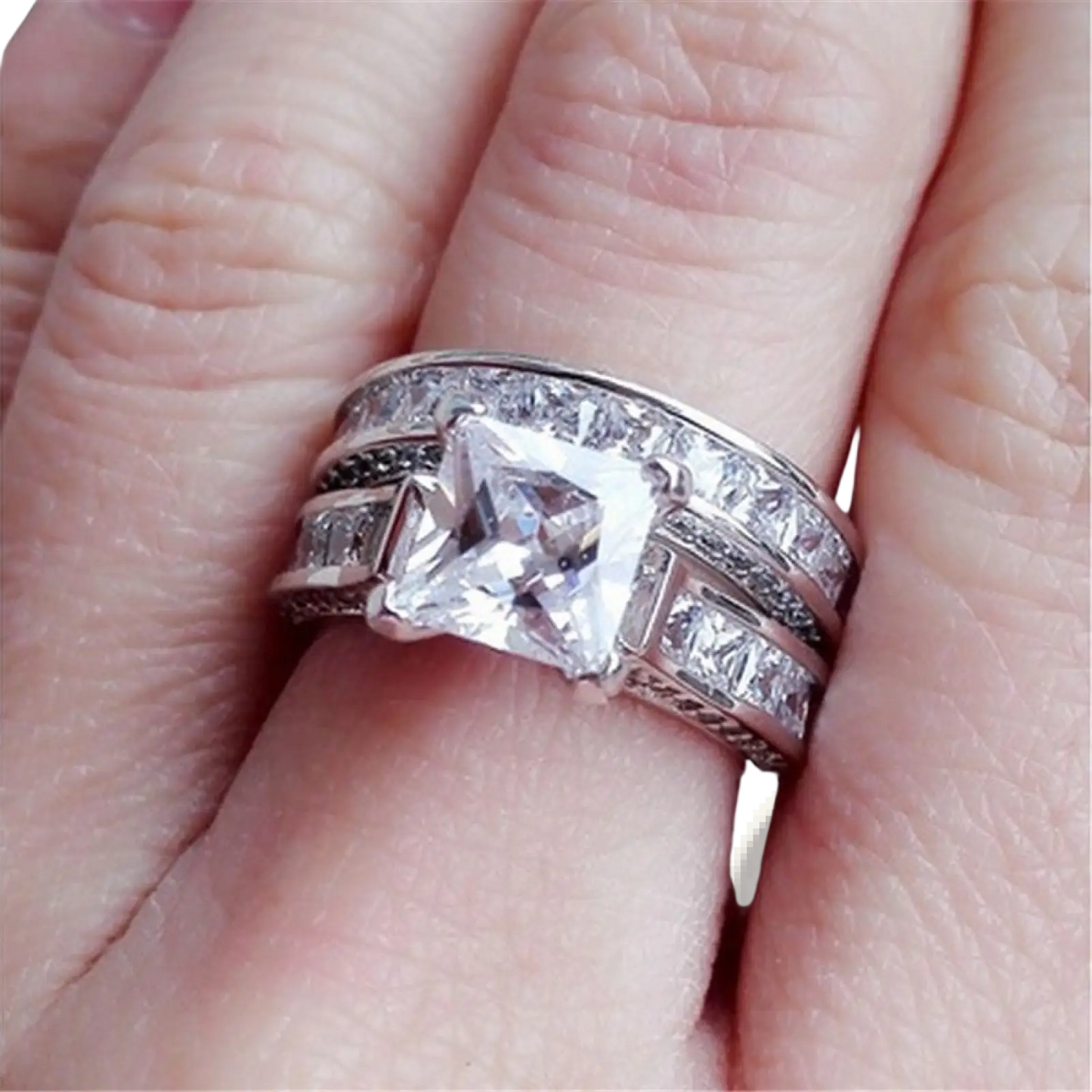 Princess Cut Cz Silver Couple Anniversary Ring Set