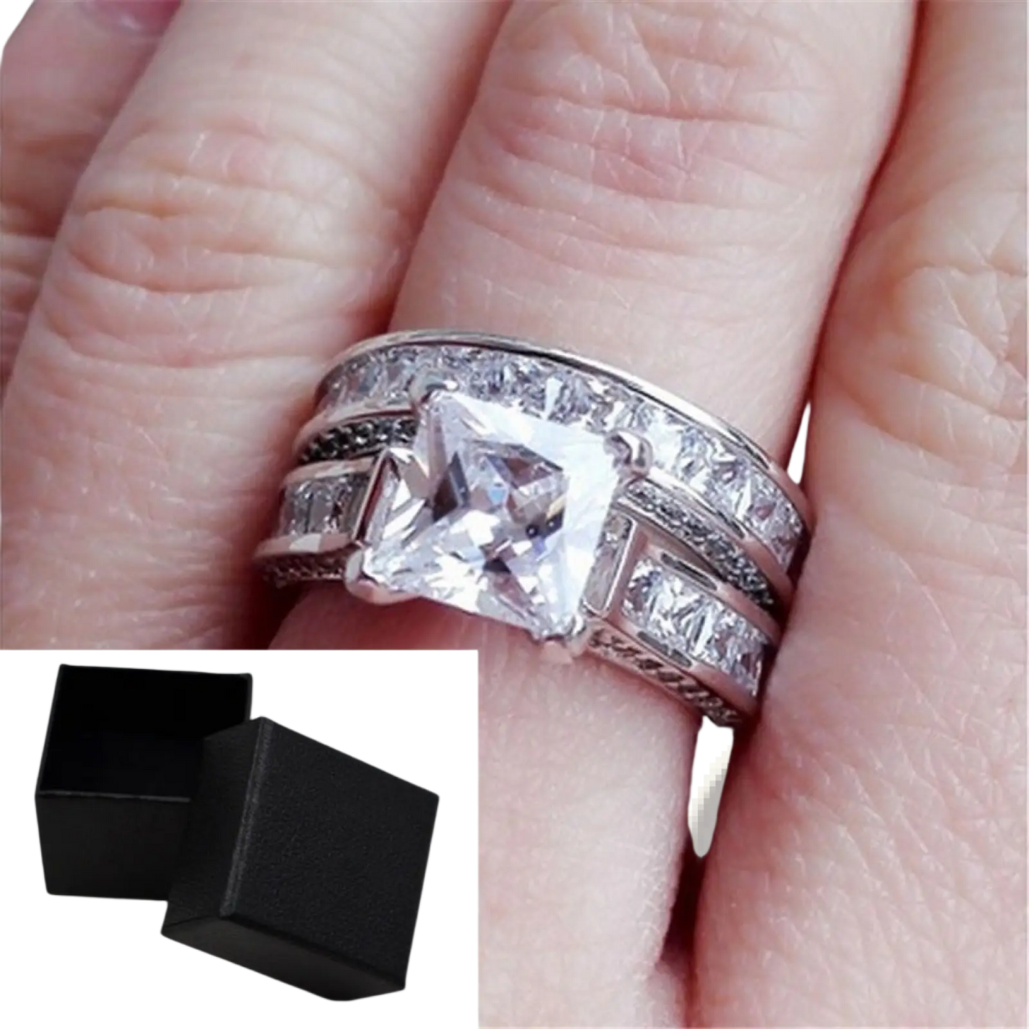 Princess Cut Cz Silver Couple Anniversary Ring Set
