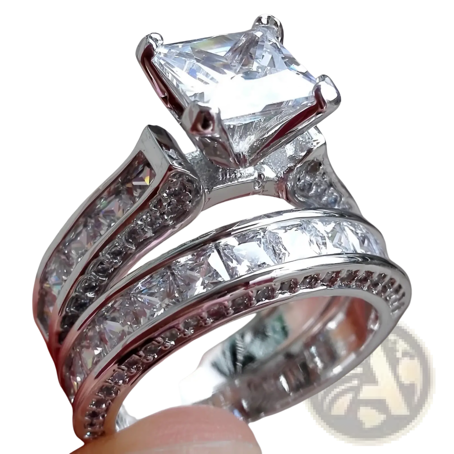 Princess Cut Cz Silver Couple Anniversary Ring Set