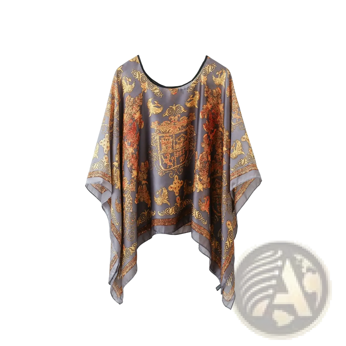 Printed Silk Patterned Pullover Shawl Cape Outerwear