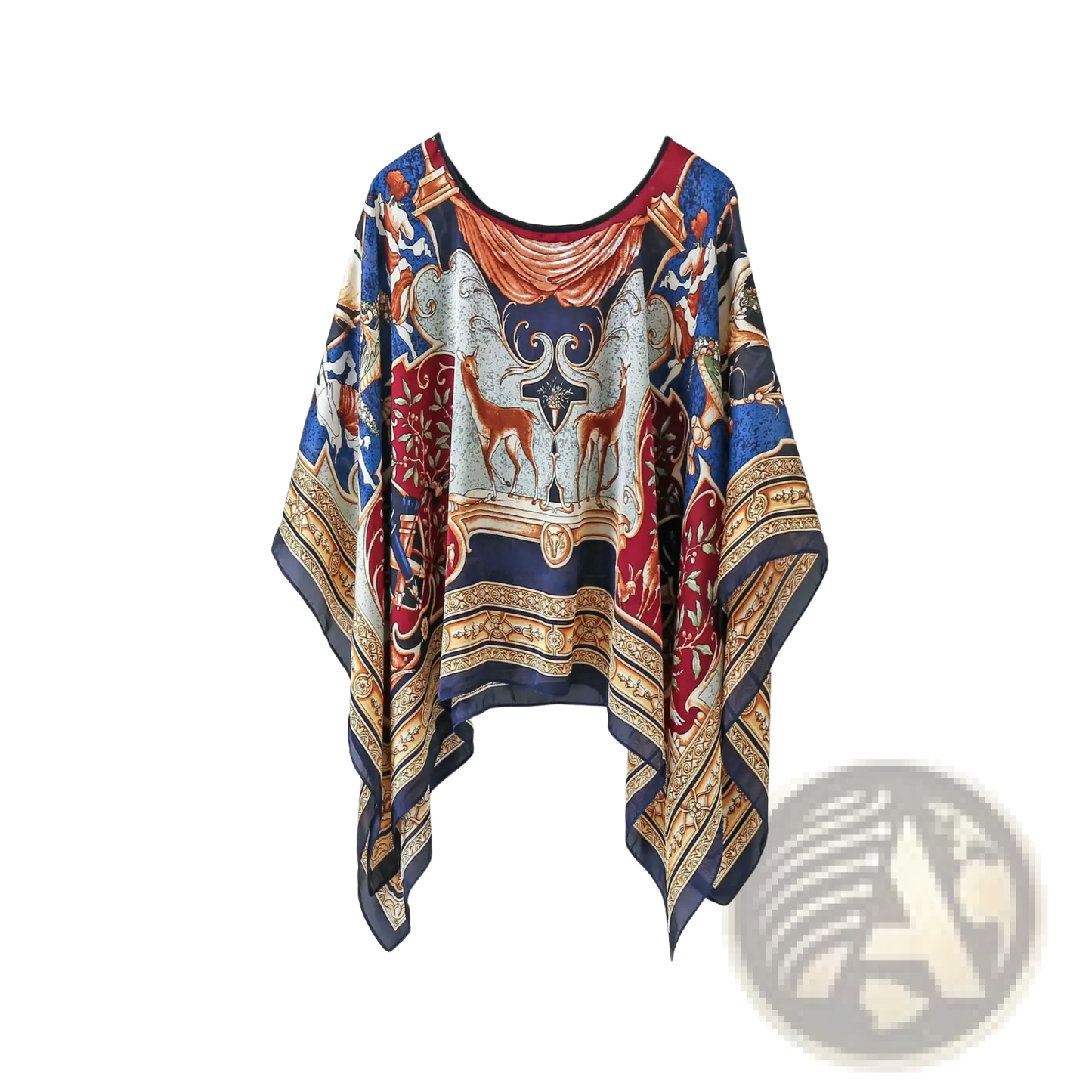 Printed Silk Patterned Pullover Shawl Cape Outerwear