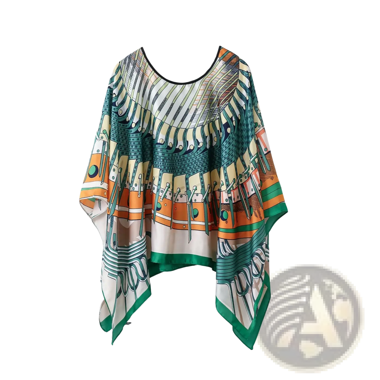 Printed Silk Patterned Pullover Shawl Cape Outerwear