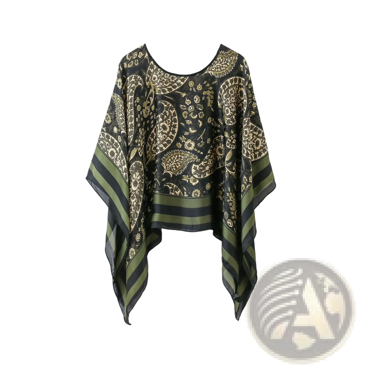 Printed Silk Patterned Pullover Shawl Cape Outerwear