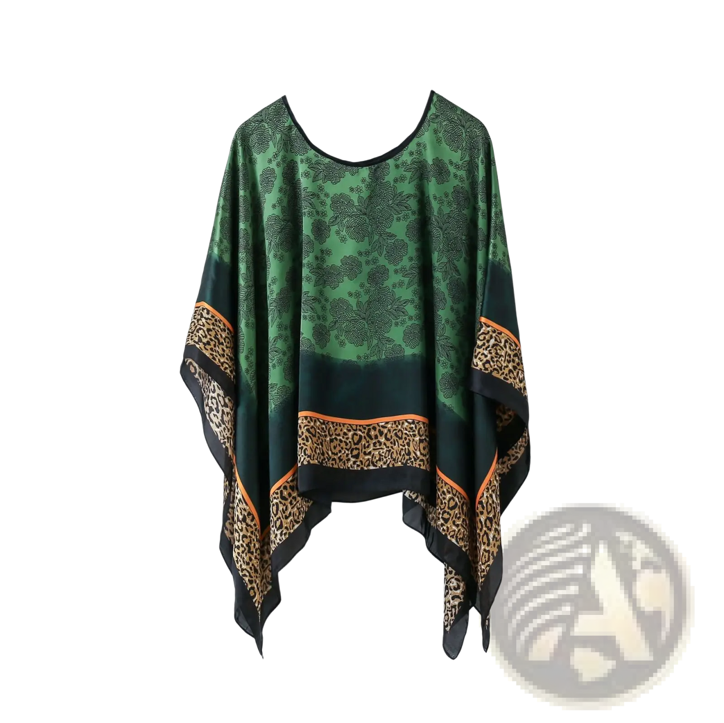 Printed Silk Patterned Pullover Shawl Cape Outerwear