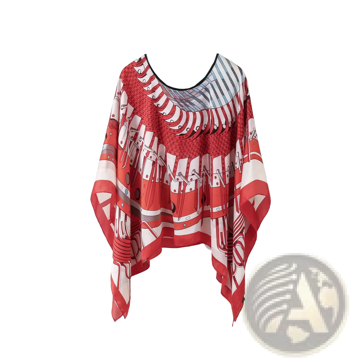 Printed Silk Patterned Pullover Shawl Cape Outerwear