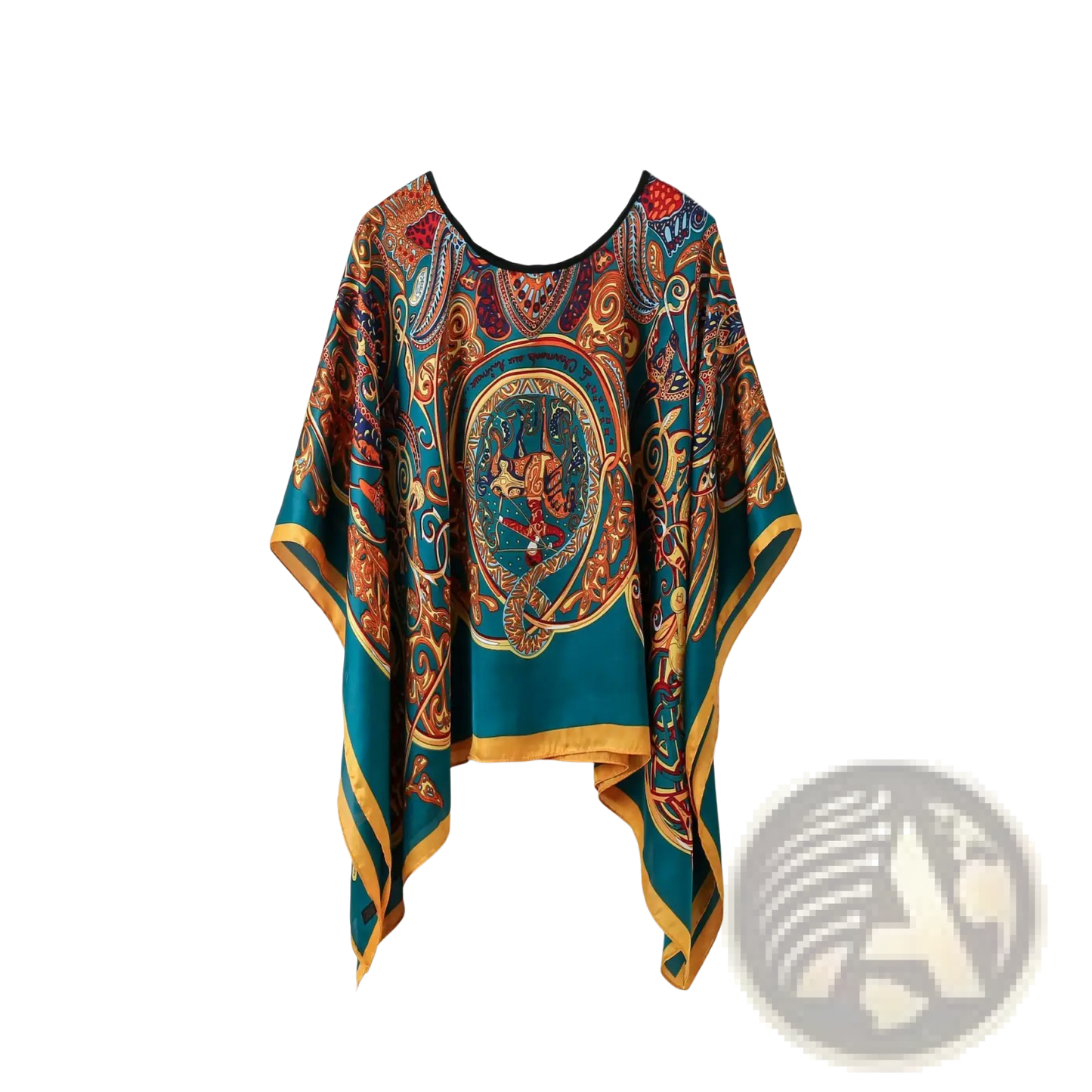 Printed Silk Patterned Pullover Shawl Cape Outerwear