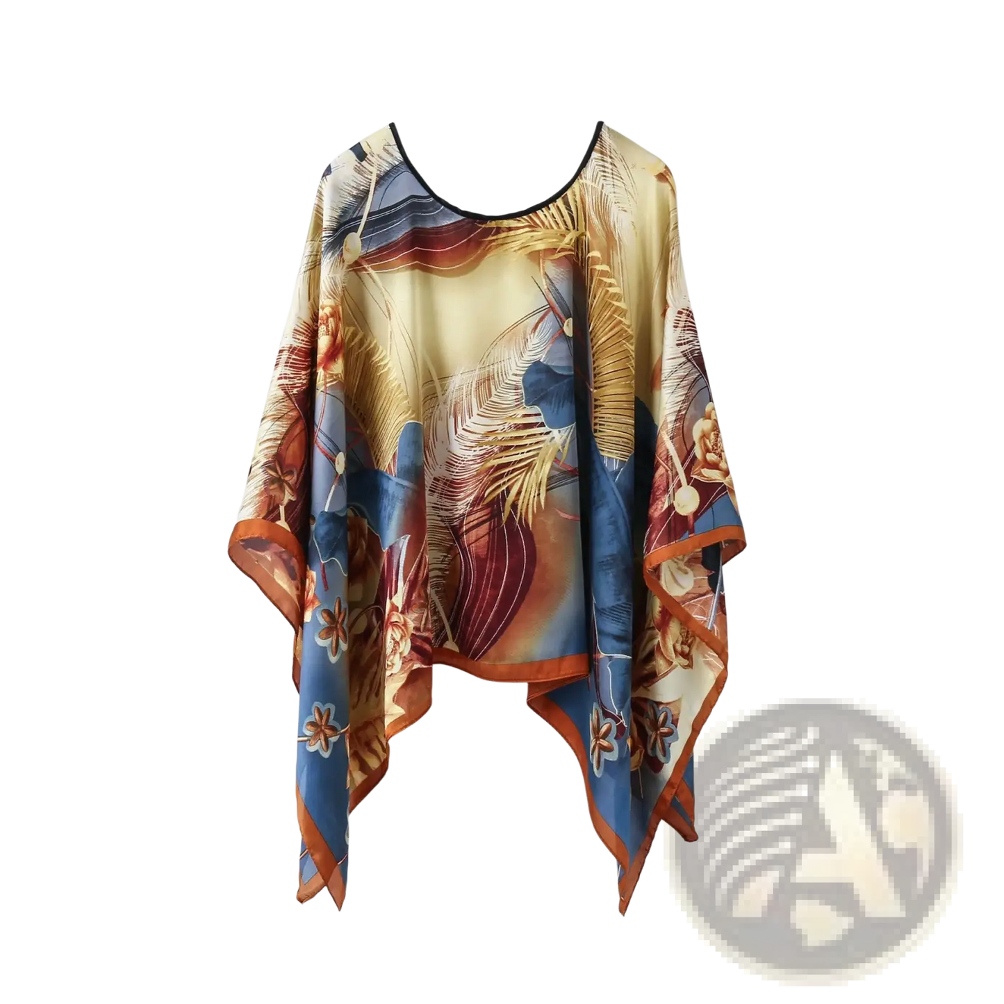 Printed Silk Patterned Pullover Shawl Cape Outerwear