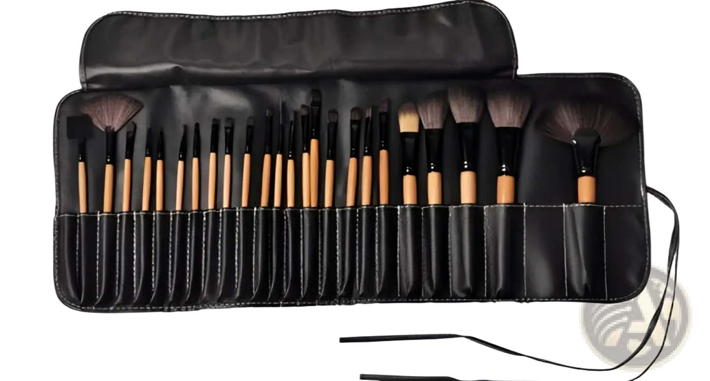 Professional 24 Piece Wooden Makeup Brush Set with Case