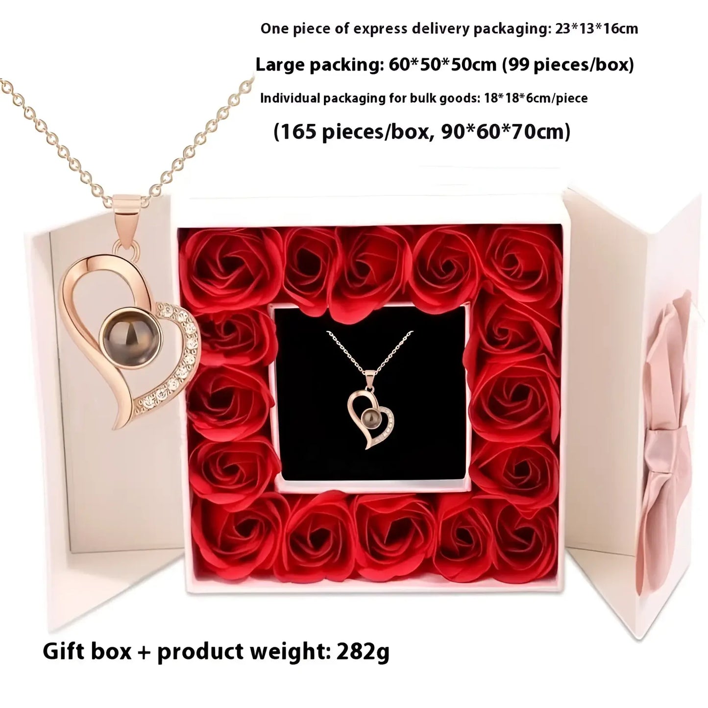 Projection Heart Necklace and Rose Gift Box Set