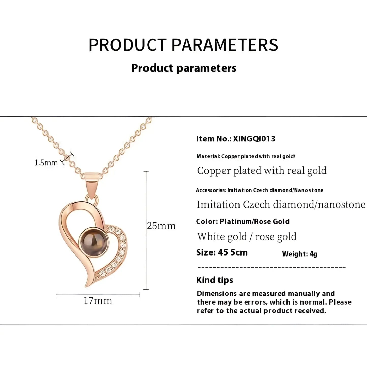 Projection Heart Necklace and Rose Gift Box Set