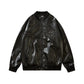 Unisex Maidestar Embroidered Oversized Faux Leather Varsity Jacket