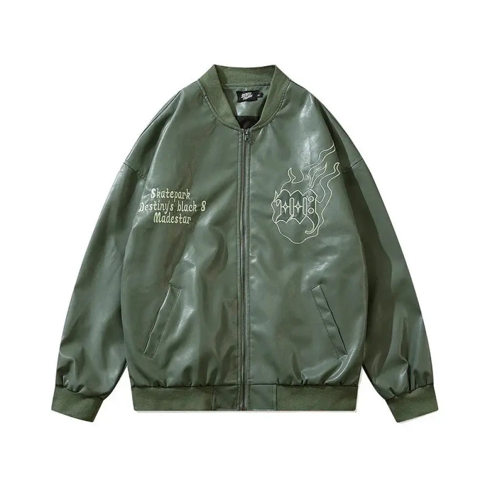 Unisex Maidestar Embroidered Oversized Faux Leather Varsity Jacket