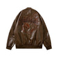 Unisex Maidestar Embroidered Oversized Faux Leather Varsity Jacket