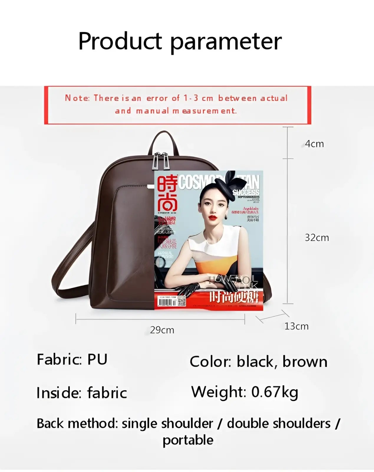 Pu Leather Anti-theft Backpack with Magazine Print