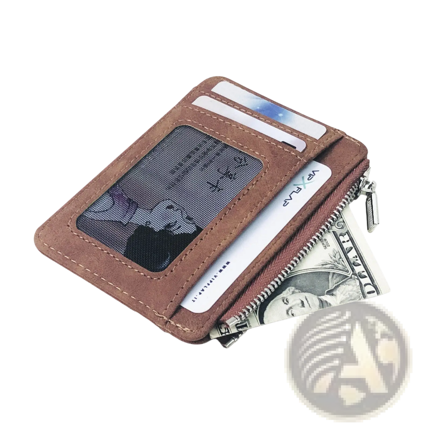 Pu Leather Zippered Card Holder Wallet for Men