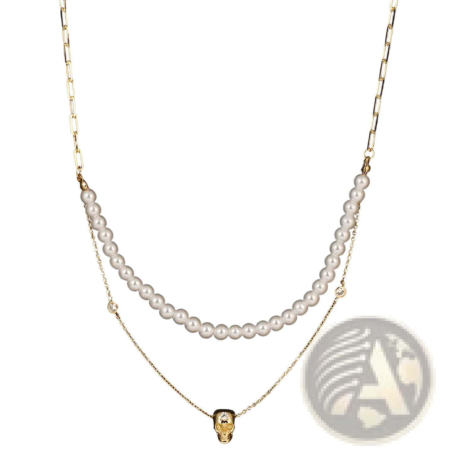 Punk Zirconium Skull Y-shaped Pearl Necklace Set