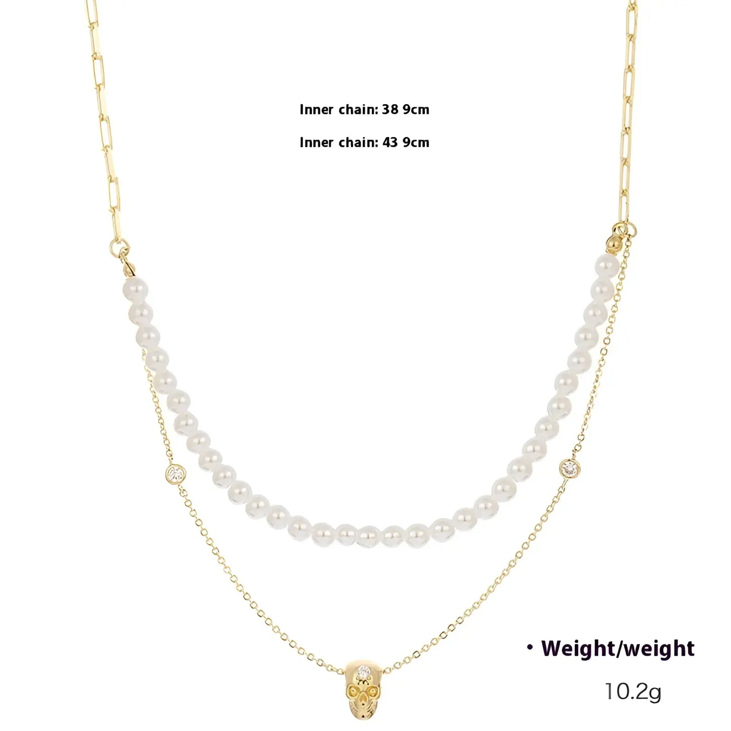 Punk Zirconium Skull Y-shaped Pearl Necklace Set