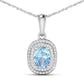 1.35 Carat Genuine Aquamarine and White Diamond 14K White Gold Pendant