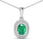 1.50 Carat Genuine Zambian Emerald and White Diamond 14K White Gold Pendant