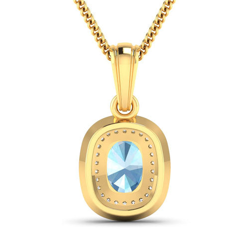1.35 कैरेट वास्तविक एक्वामरीन और सफ़ेद डायमंड 14K पीला गोल्ड पेंडेंट