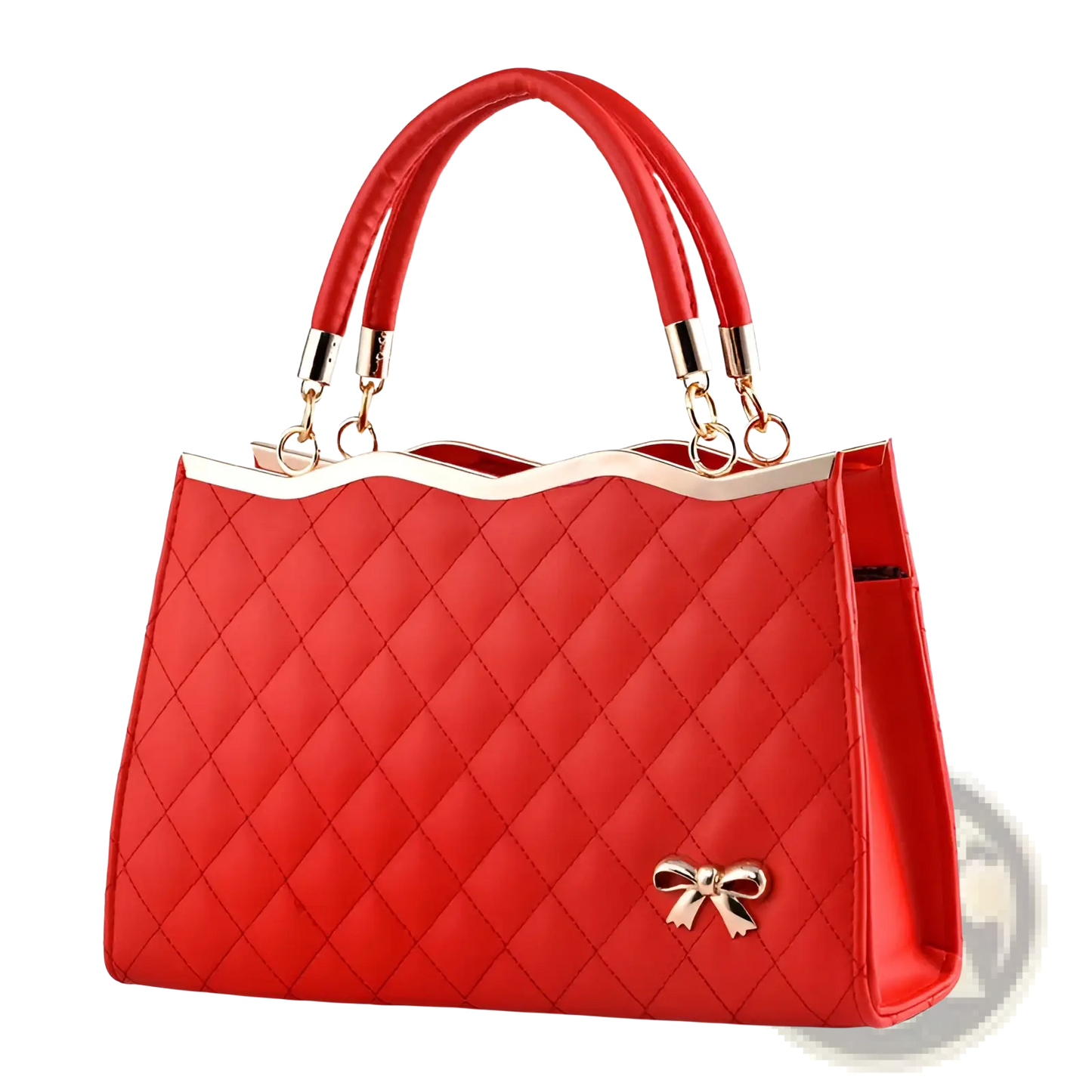 Quilted Bow Crossbody Handbag with Gold Hardware