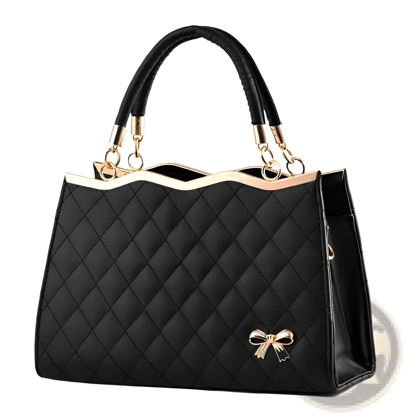 Quilted Bow Crossbody Handbag with Gold Hardware