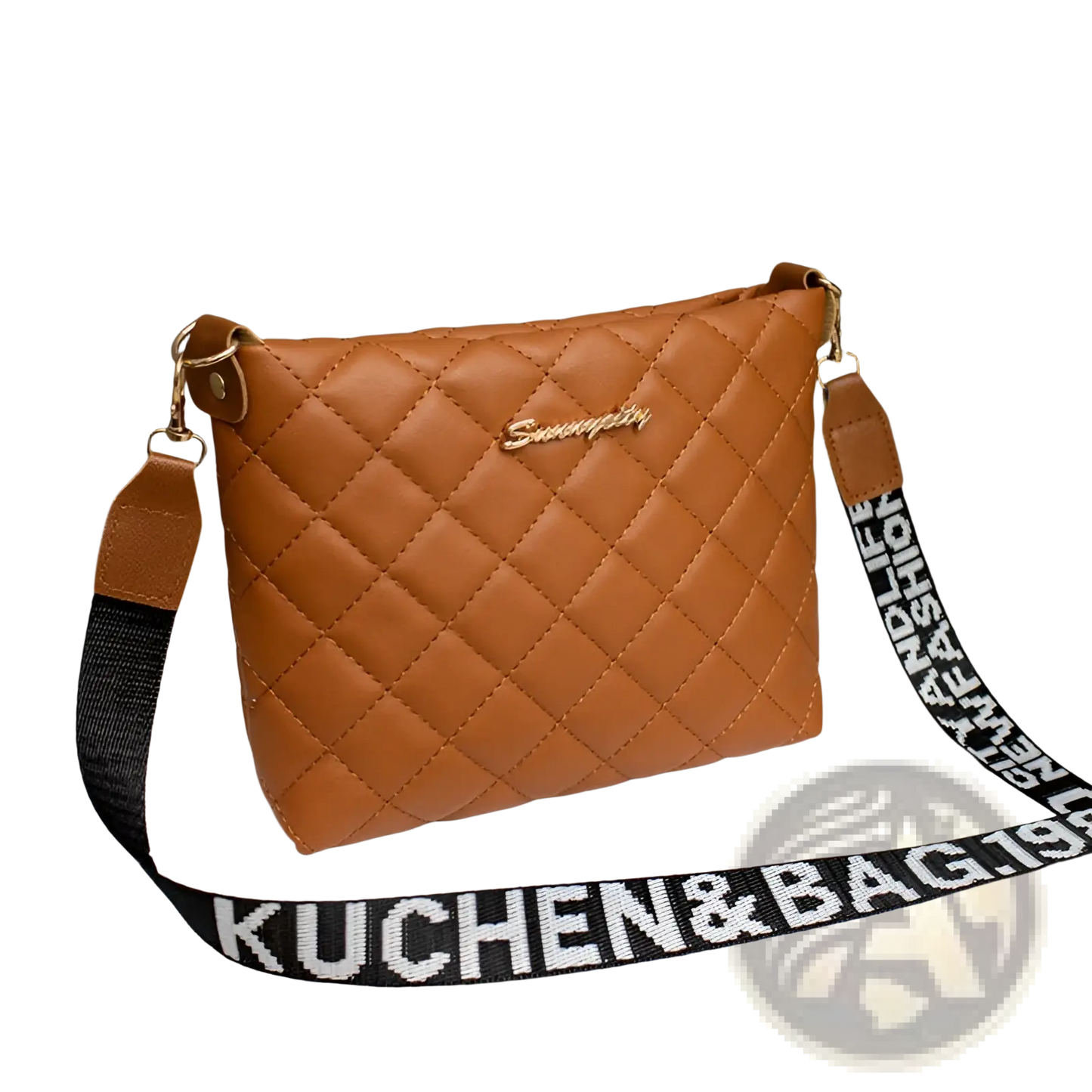 Quilted Chain Messenger Bag with Striped Crossbody Strap