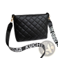 Quilted Chain Messenger Bag with Striped Crossbody Strap