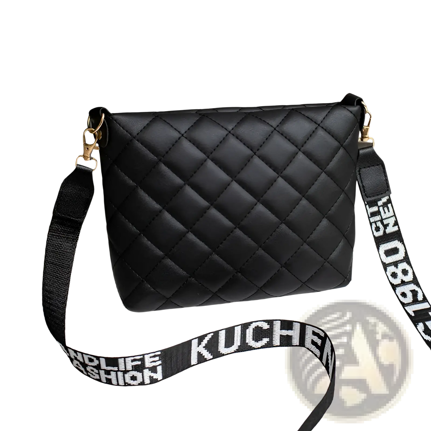 Quilted Chain Messenger Bag with Striped Crossbody Strap