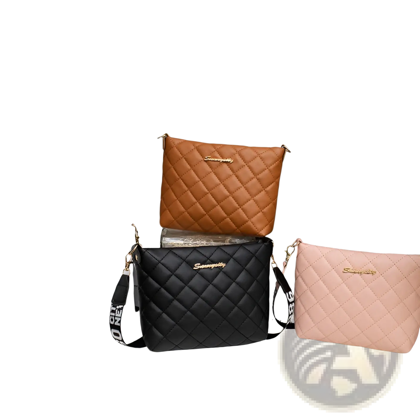 Quilted Chain Messenger Bag with Striped Crossbody Strap