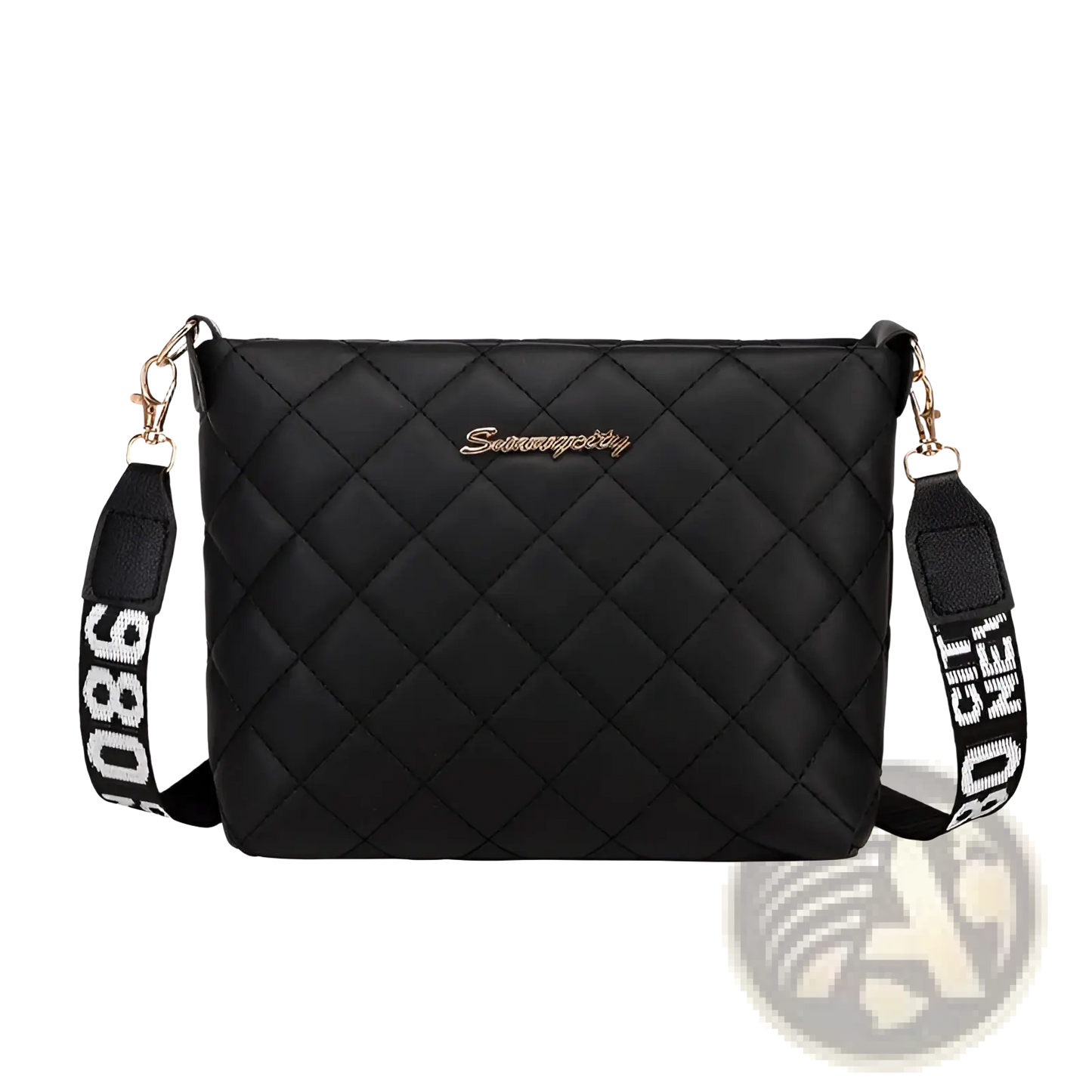 Quilted Chain Messenger Bag with Striped Crossbody Strap