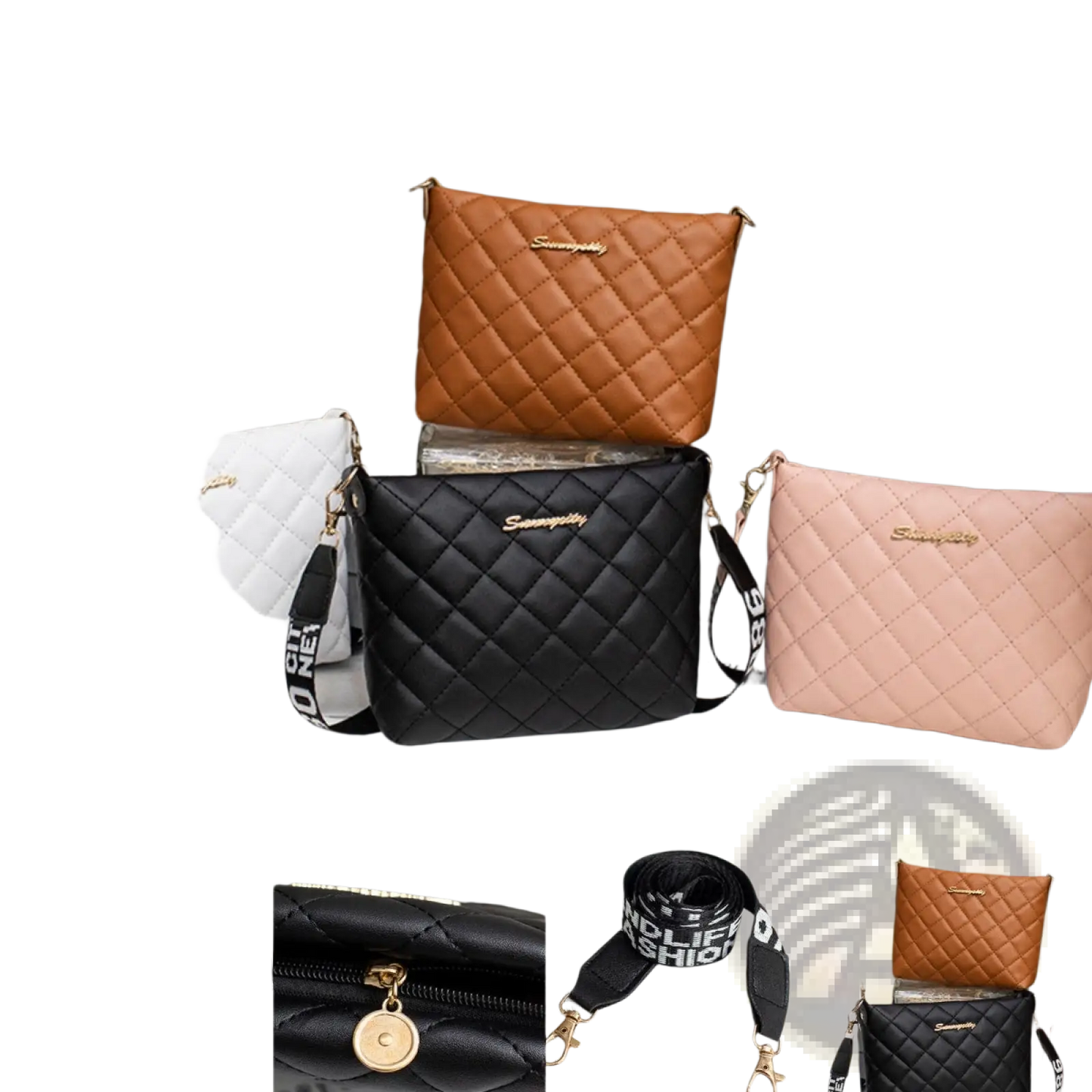 Quilted Chain Messenger Bag with Striped Crossbody Strap