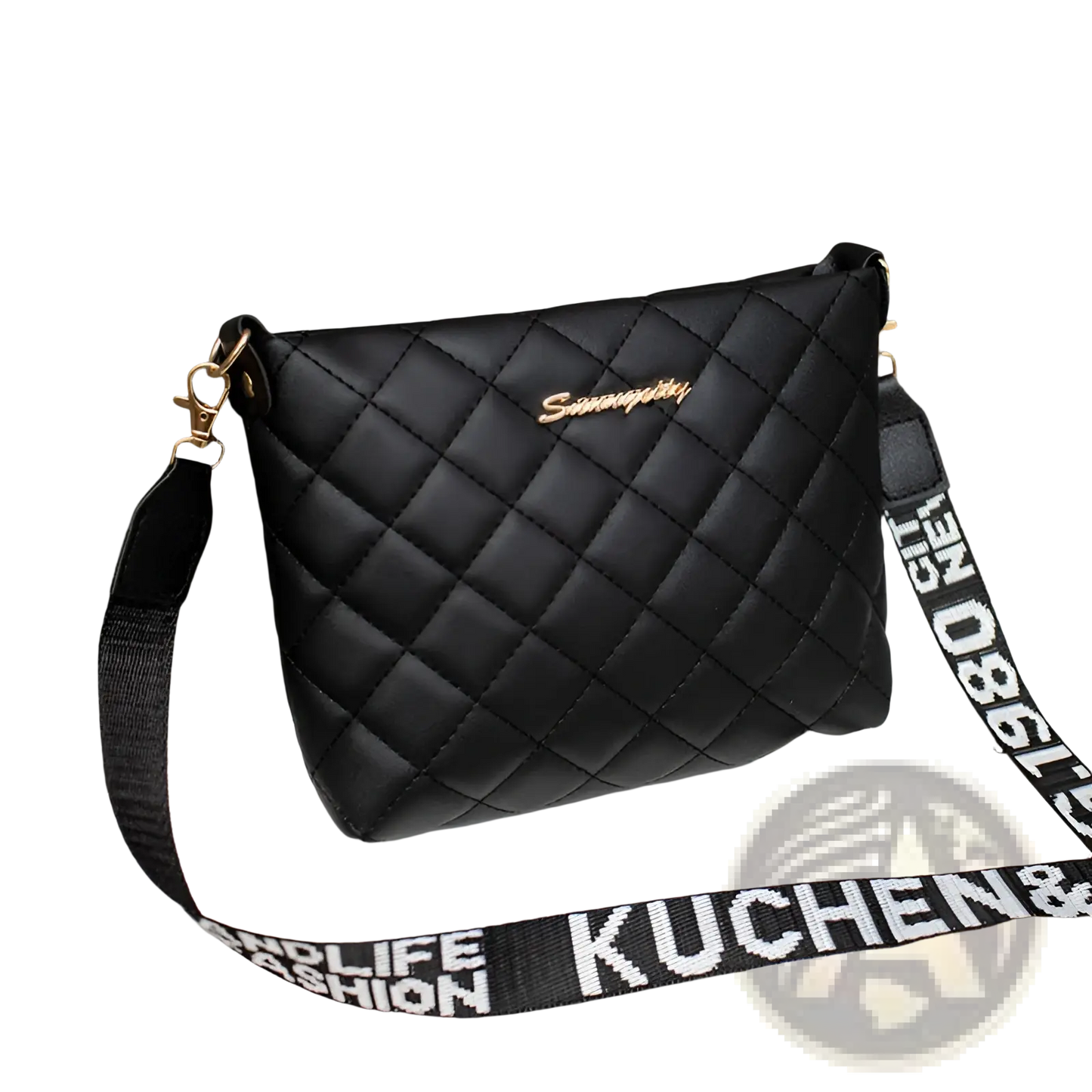 Quilted Chain Messenger Bag with Striped Crossbody Strap