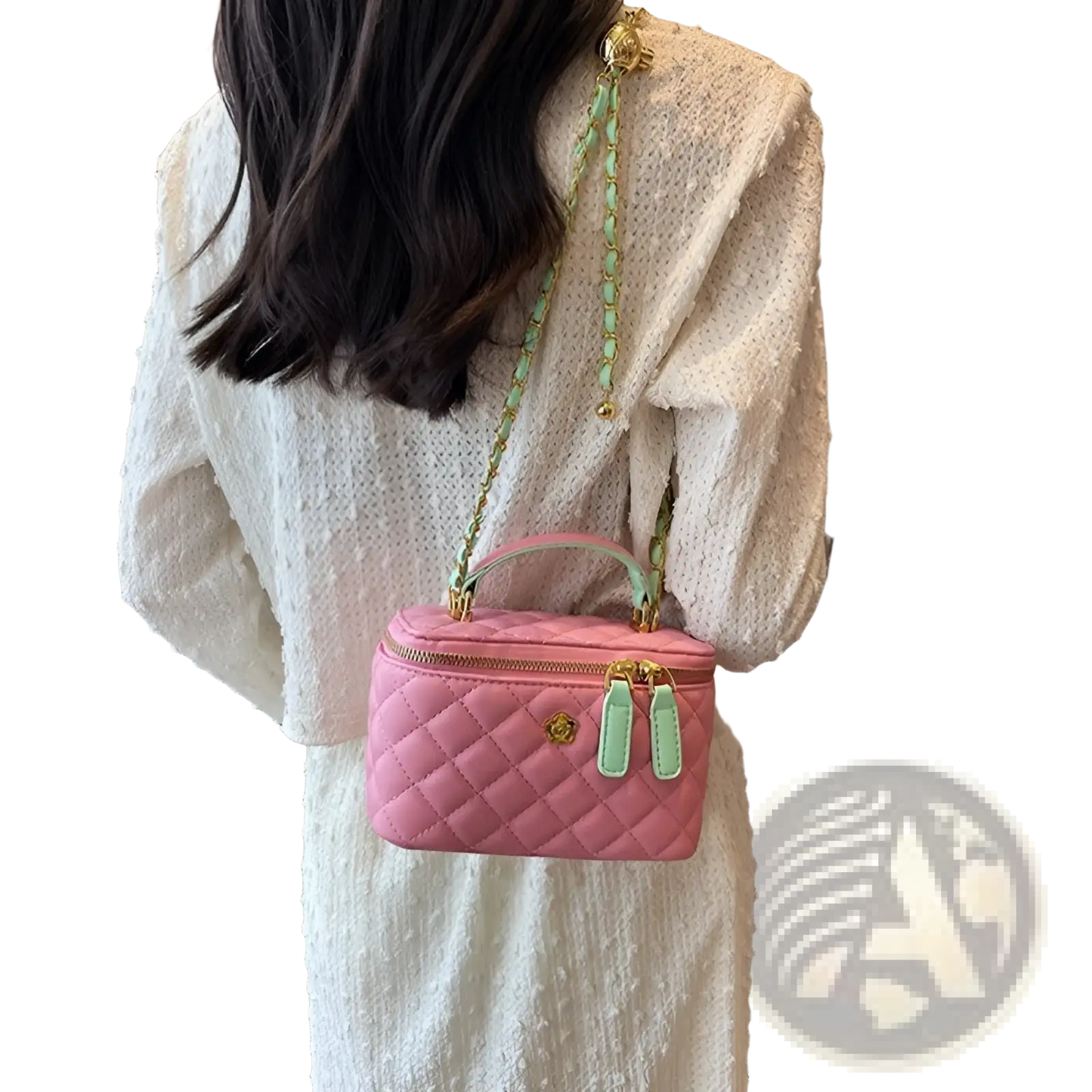 Quilted Diamond Chain Crossbody Bag with Pu Leather