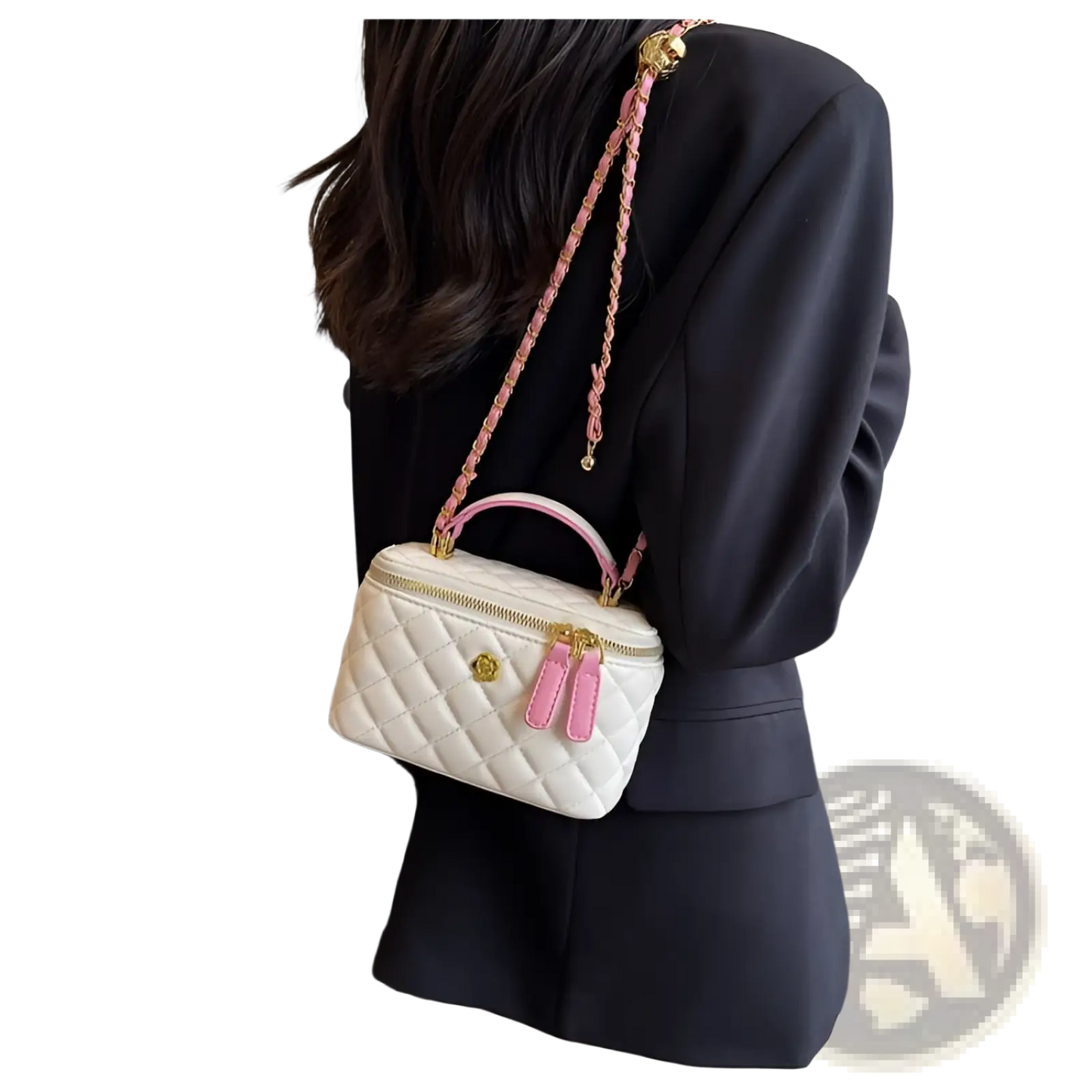 Quilted Diamond Chain Crossbody Bag with Pu Leather