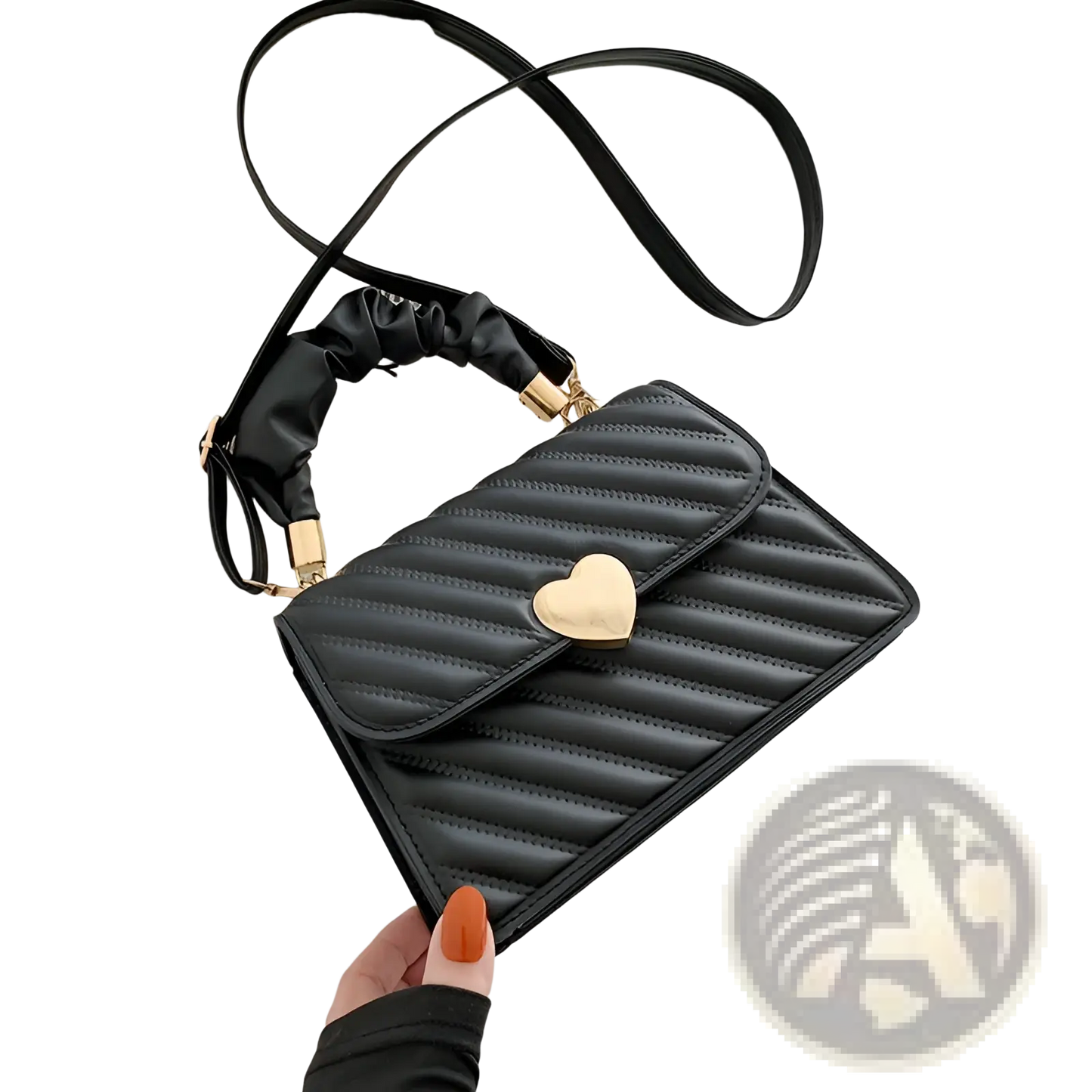 Quilted Heart Clasp Crossbody Bag with Ruched Handle